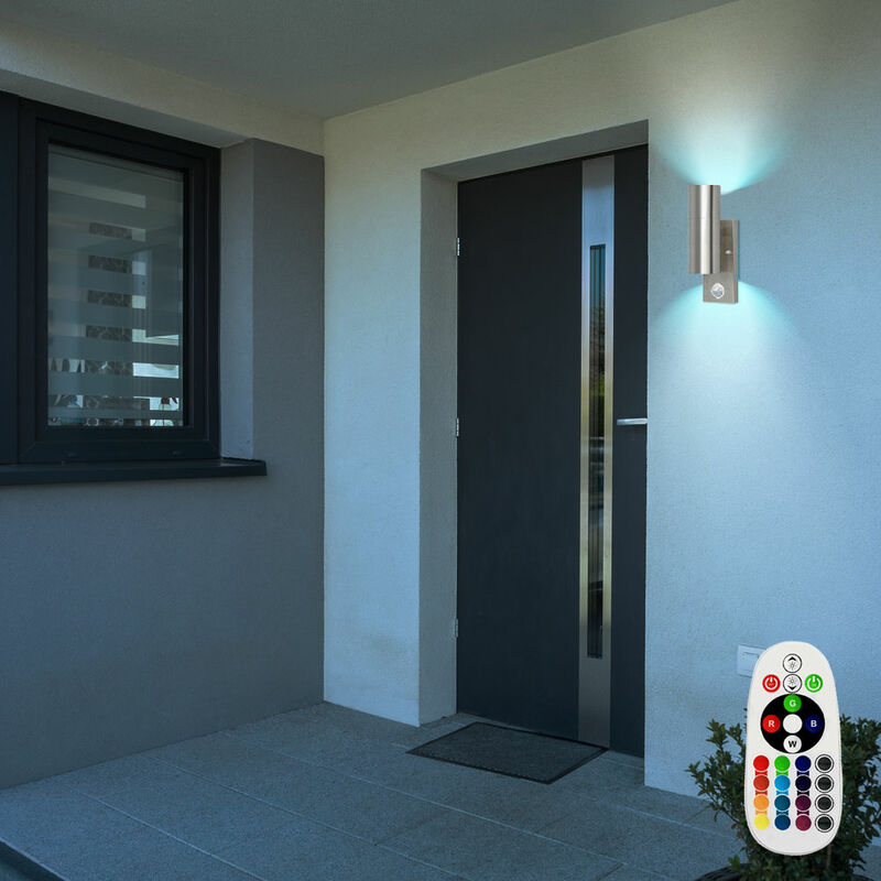 

Lámpara de pared exterior, detector de movimiento, foco de parque, mando a distancia en un set que incluye iluminación LED RGB 103200