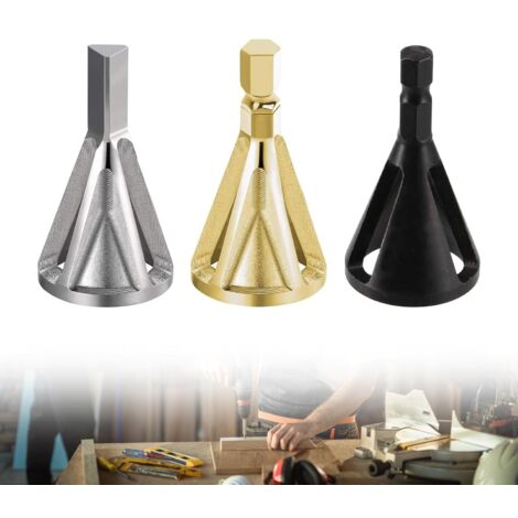 External Deburring Chamfer Tool 3 Pcs Deburring for Drill Bits for Countersink Removal for Various Drill Bits (Gold, Silver, Black)