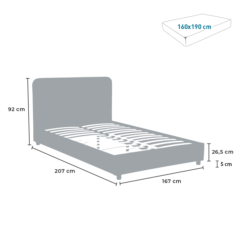 ZURICH KING Komplett Doppelbett aus Stoff mit Bettrost ...