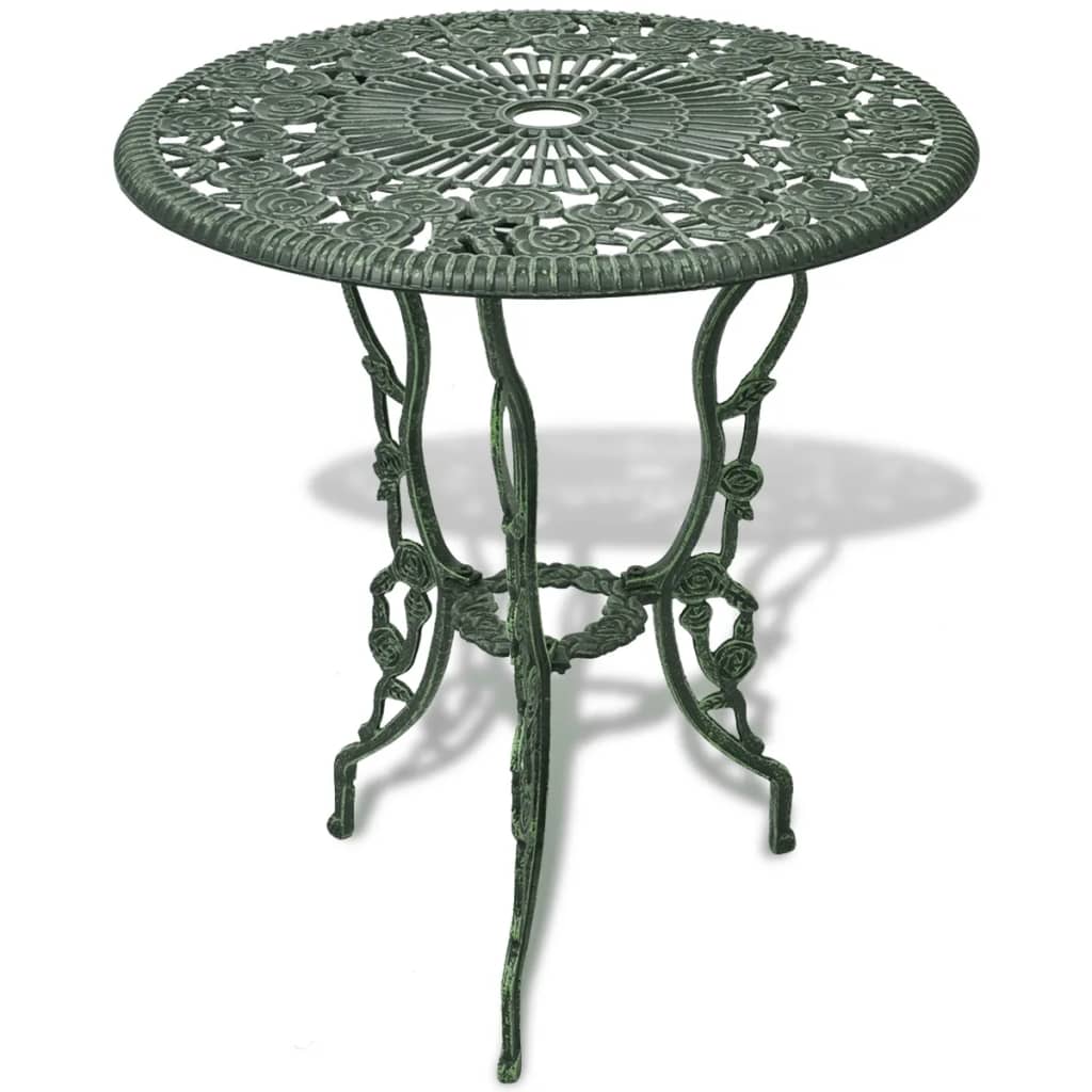 Mesa y sillas bistró de jardín 3 piezas aluminio fundido verde