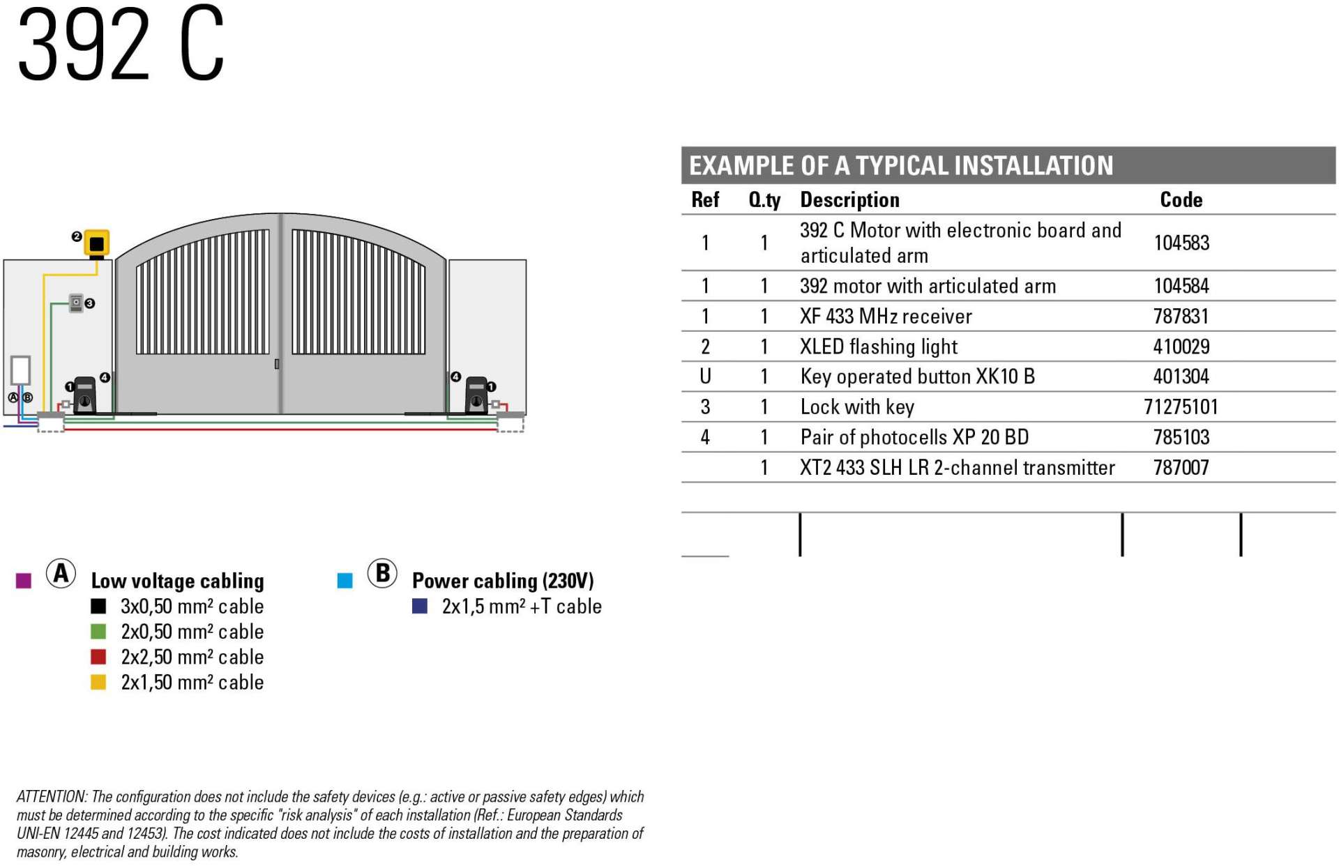 Kit FDS energetico - faac 392 24V per Cancelli a doppia anta da 5 m
