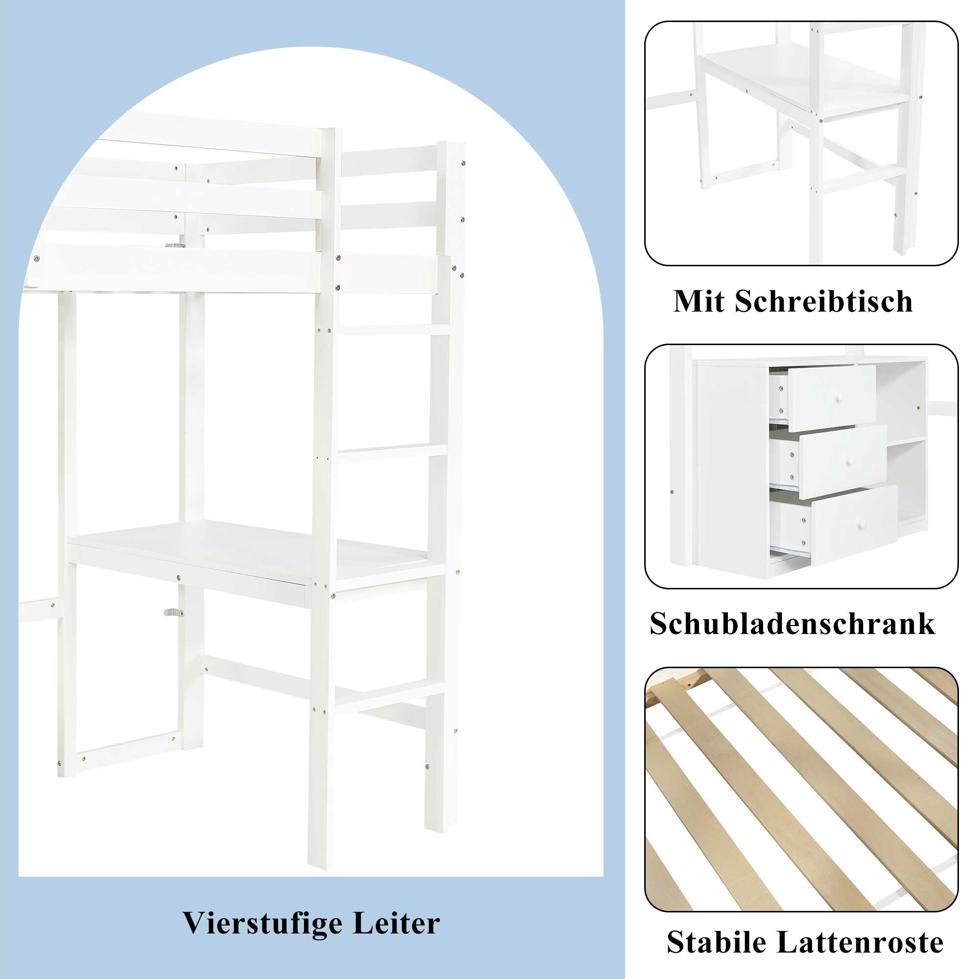 Détail du bureau intégré au lit mezzanine