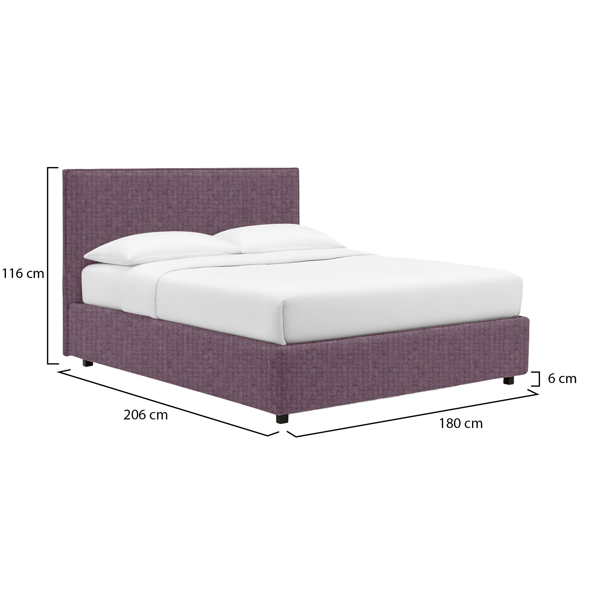 Letto matrimoniale viola lilla con contenitore, struttura in metallo e legno nobilitato