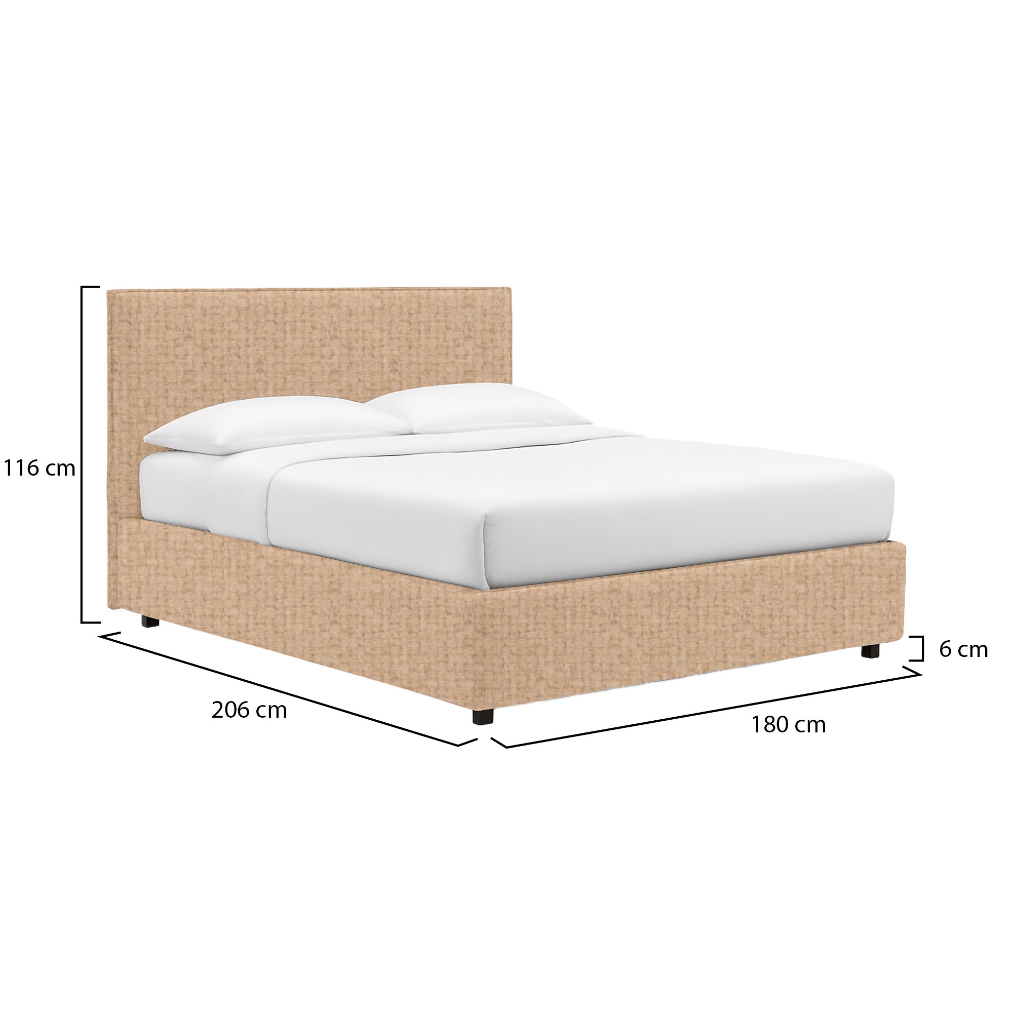Letto matrimoniale beige sfoderabile con contenitore e rete inclusa