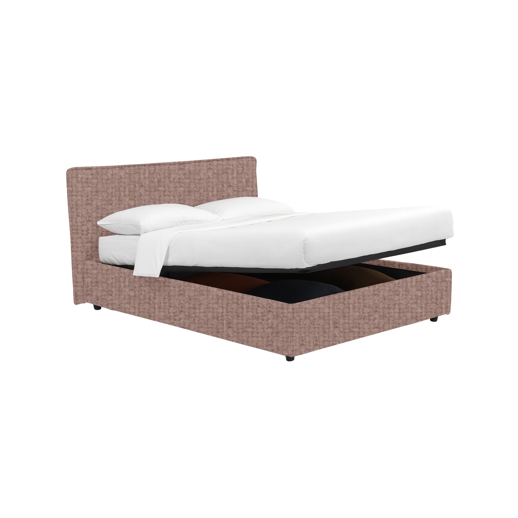 Letto singolo rosa antico con contenitore Dmora in tessuto
