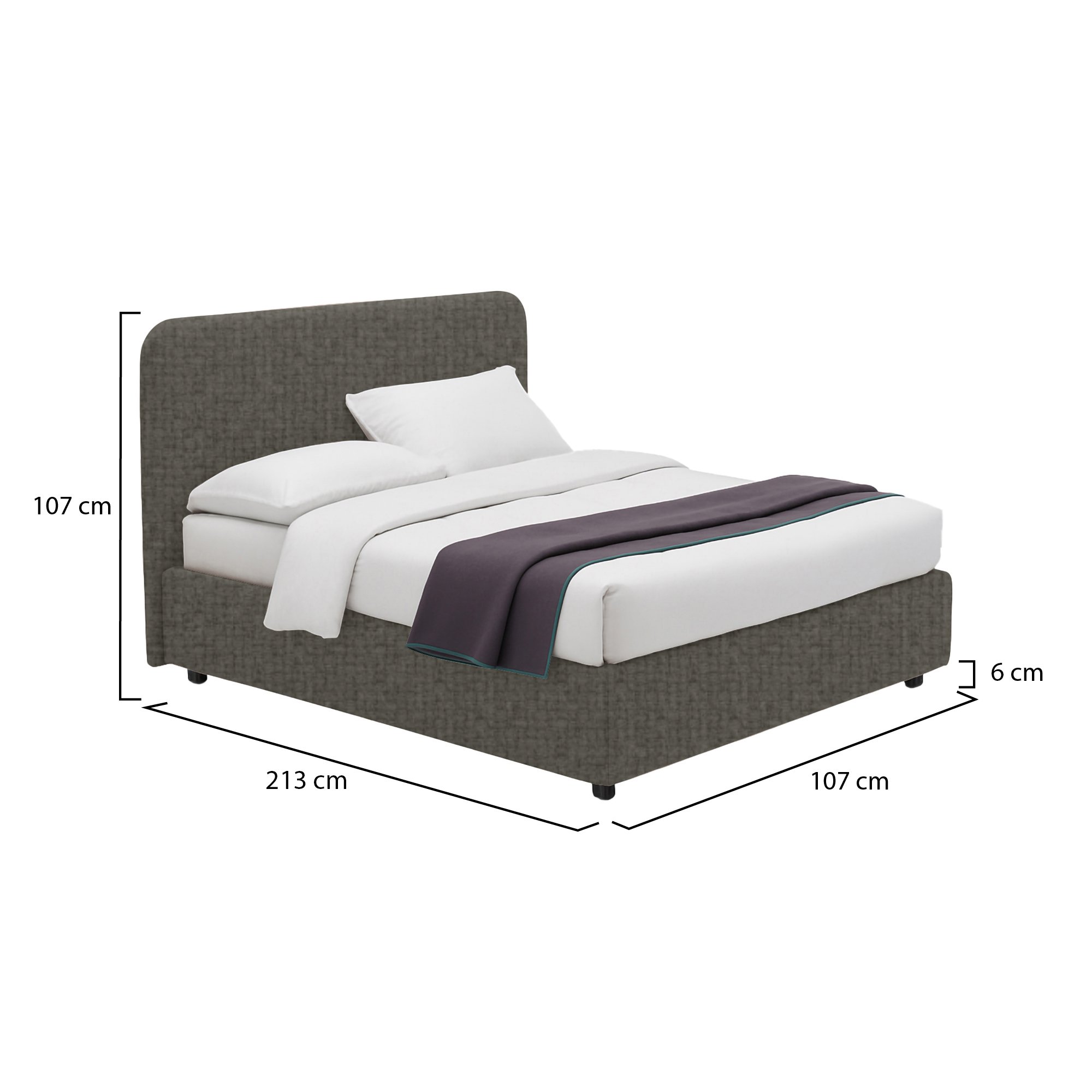 Letto singolo con contenitore, rivestimento grigio tortora, dimensioni 213x107x107 cm