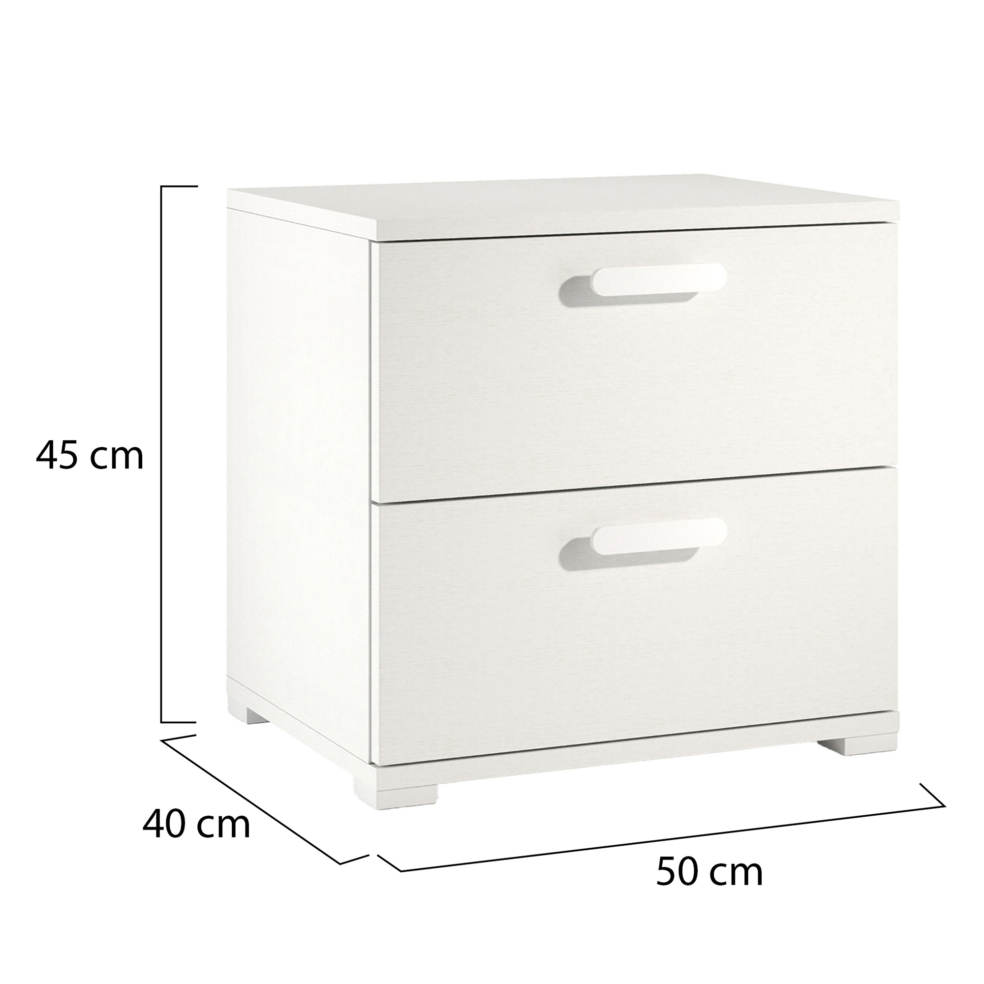 Comodino bianco in legno nobilitato con ripiano e cassetti