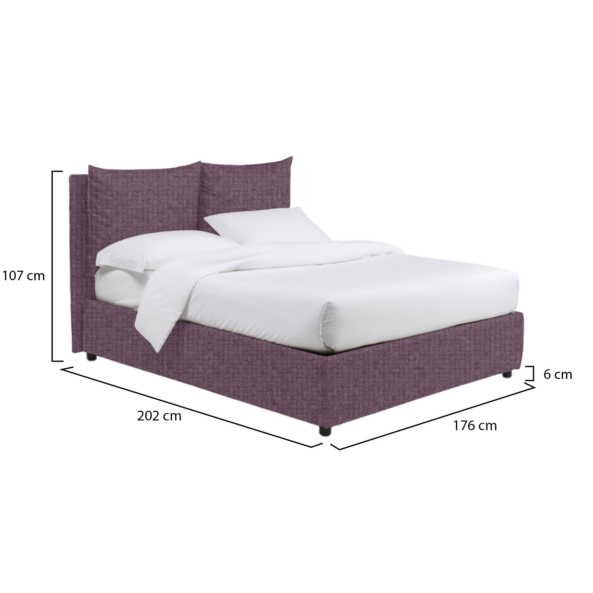 Letto matrimoniale Dmora in tessuto viola con contenitore