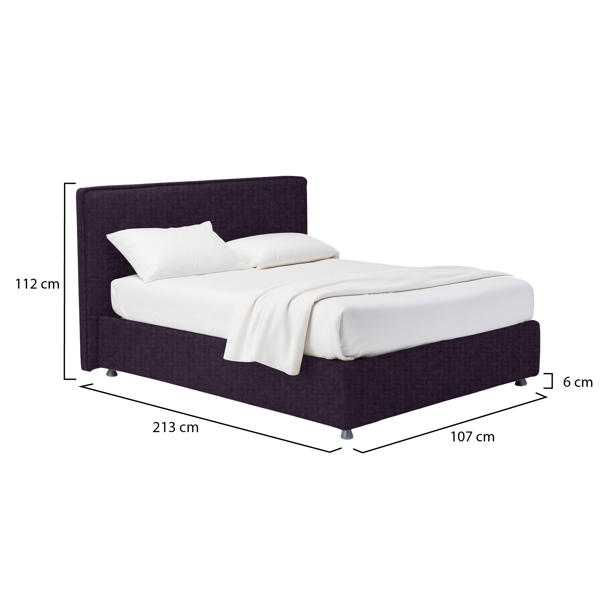 Letto singolo con contenitore e rivestimento viola