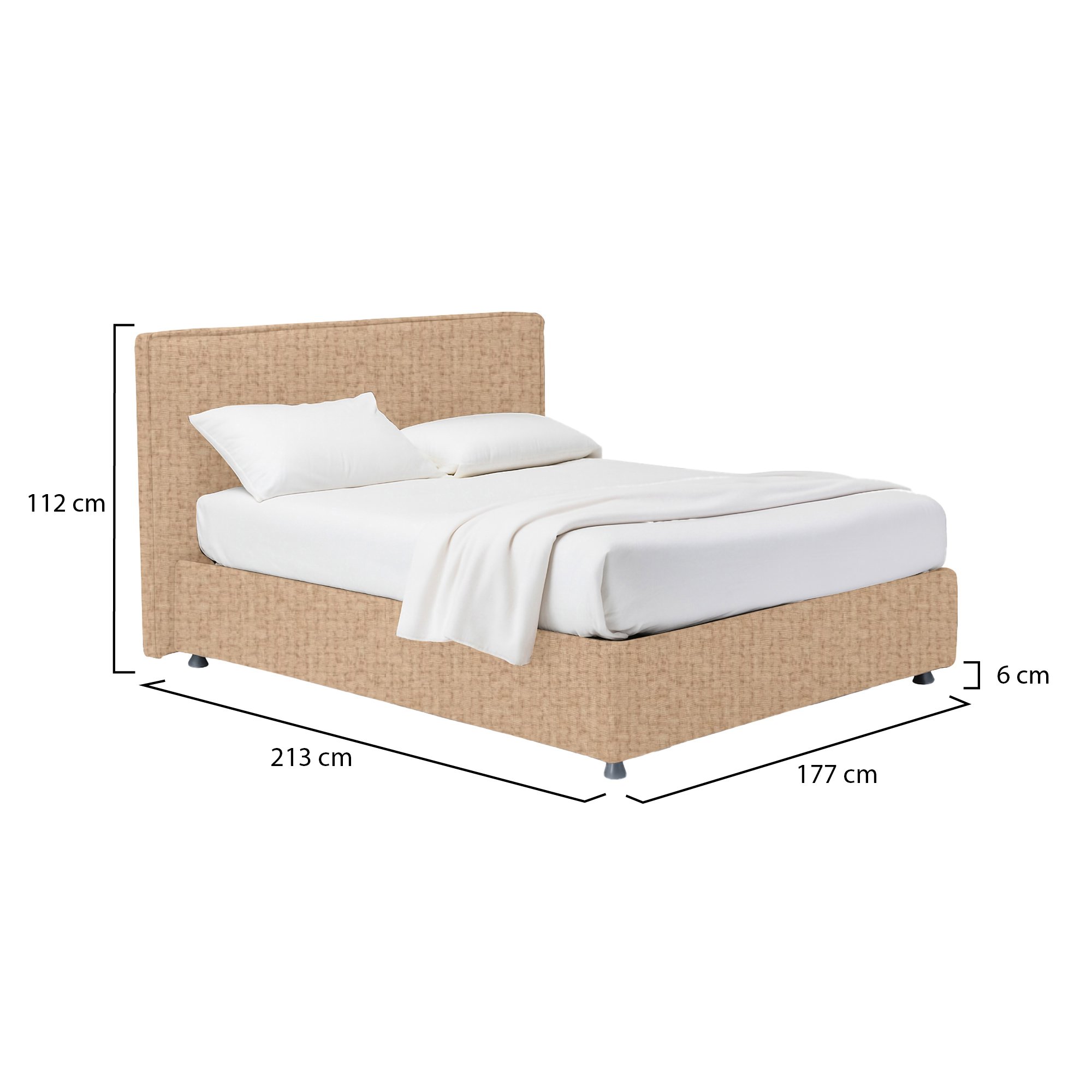 Letto matrimoniale tessuto beige con contenitore