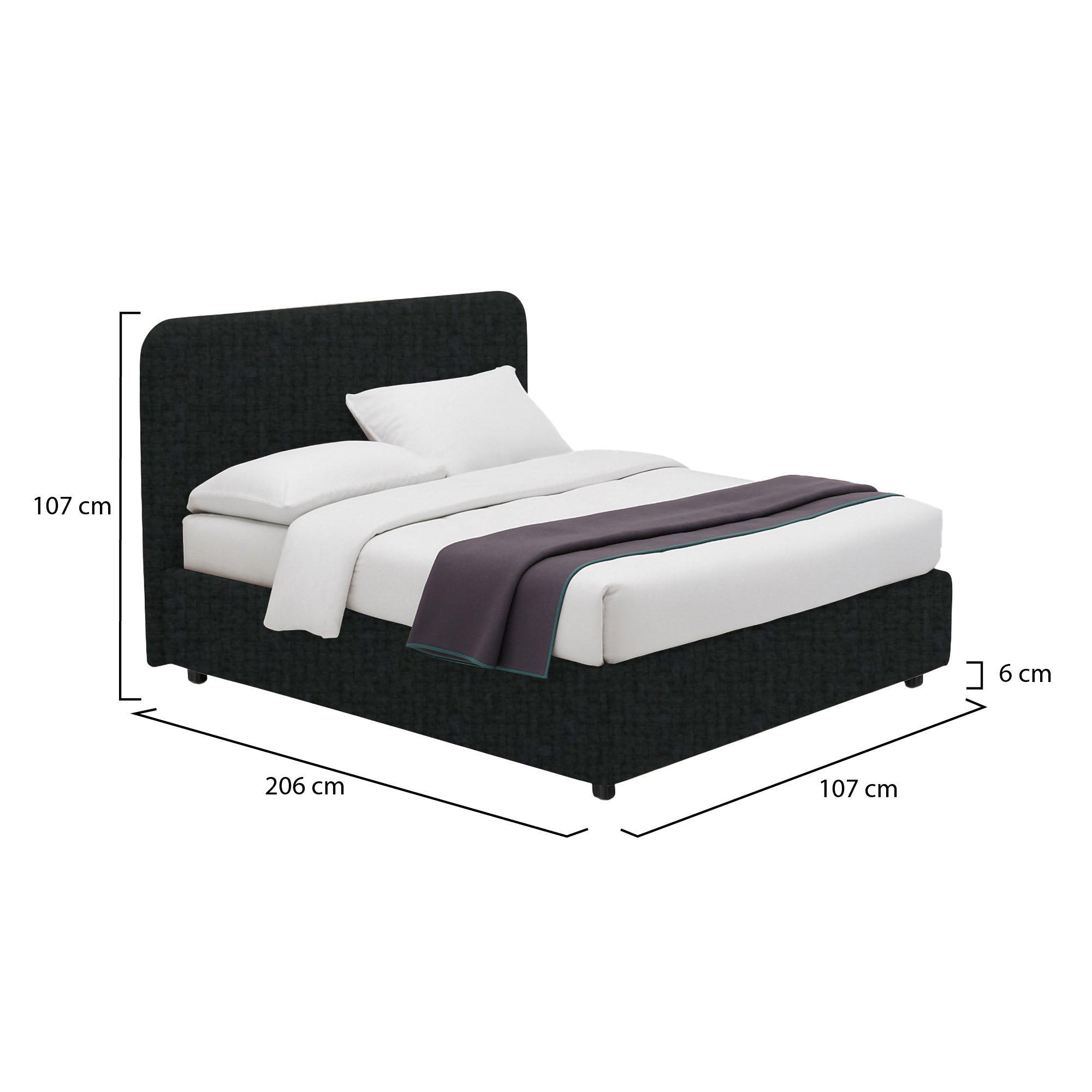 Letto singolo grigio scuro con contenitore, misure 206x107x107 cm