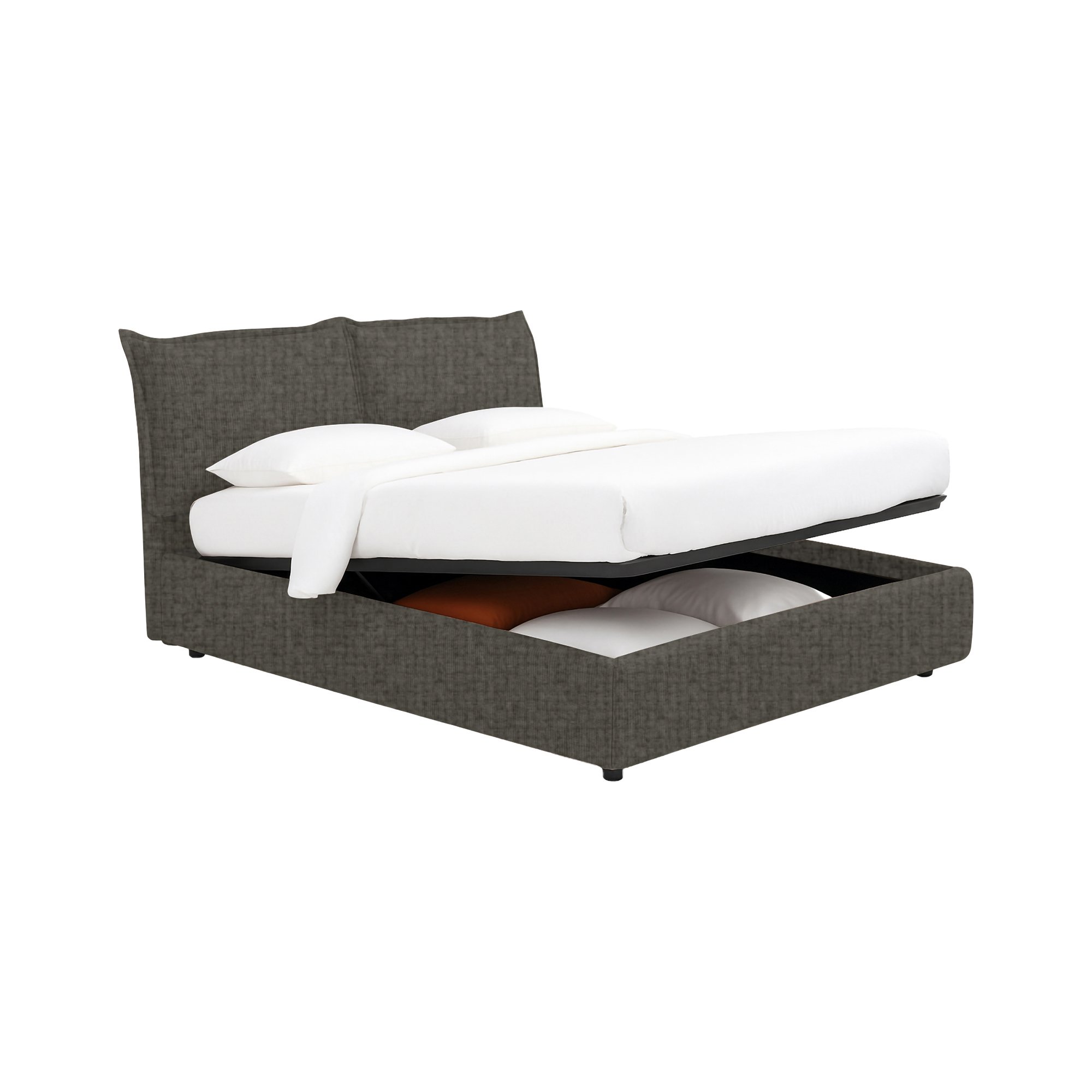 Letto singolo sfoderabile con contenitore in tessuto grigio tortora