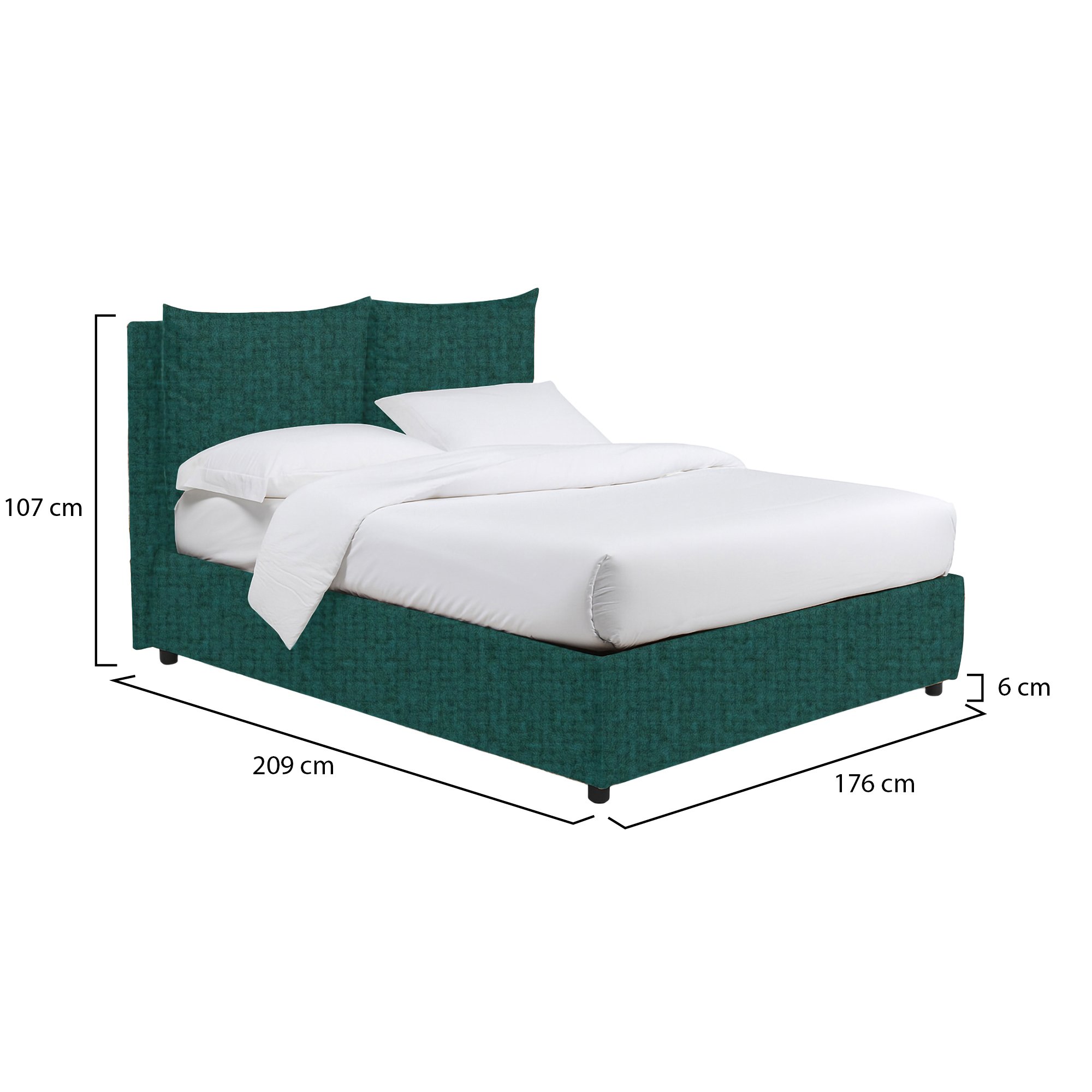 Letto matrimoniale verde petrolio con dimensioni in cm