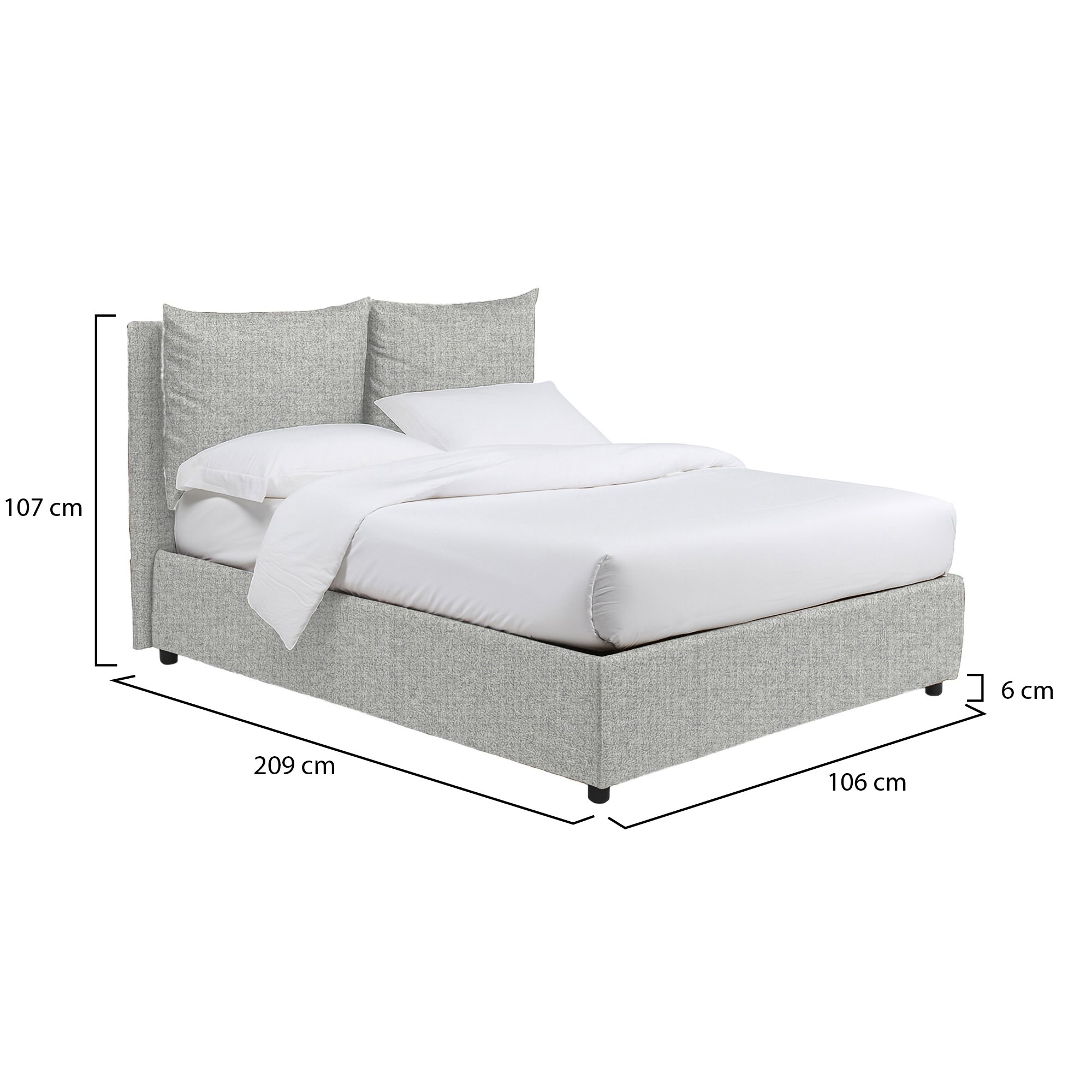 Letto singolo grigio chiaro sfoderabile con contenitore