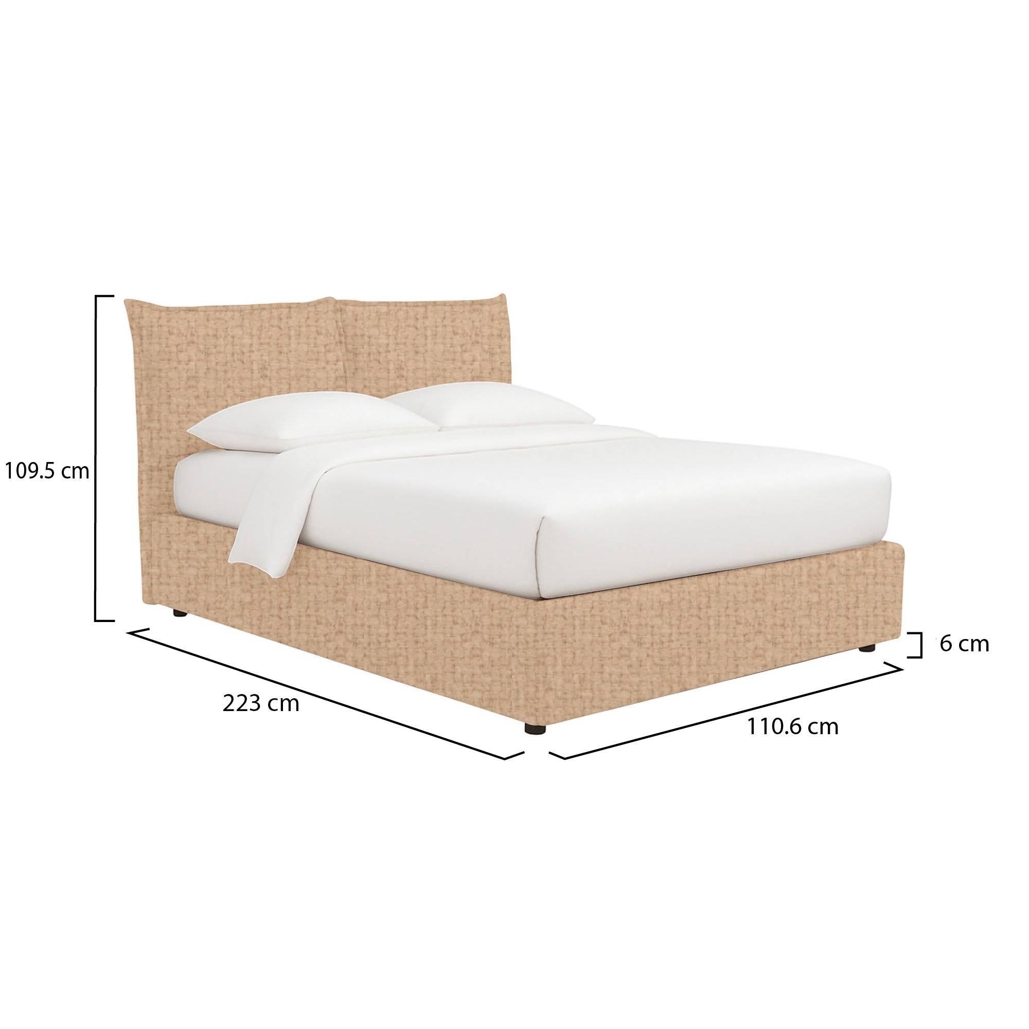 Letto singolo beige con misure dettagliate
