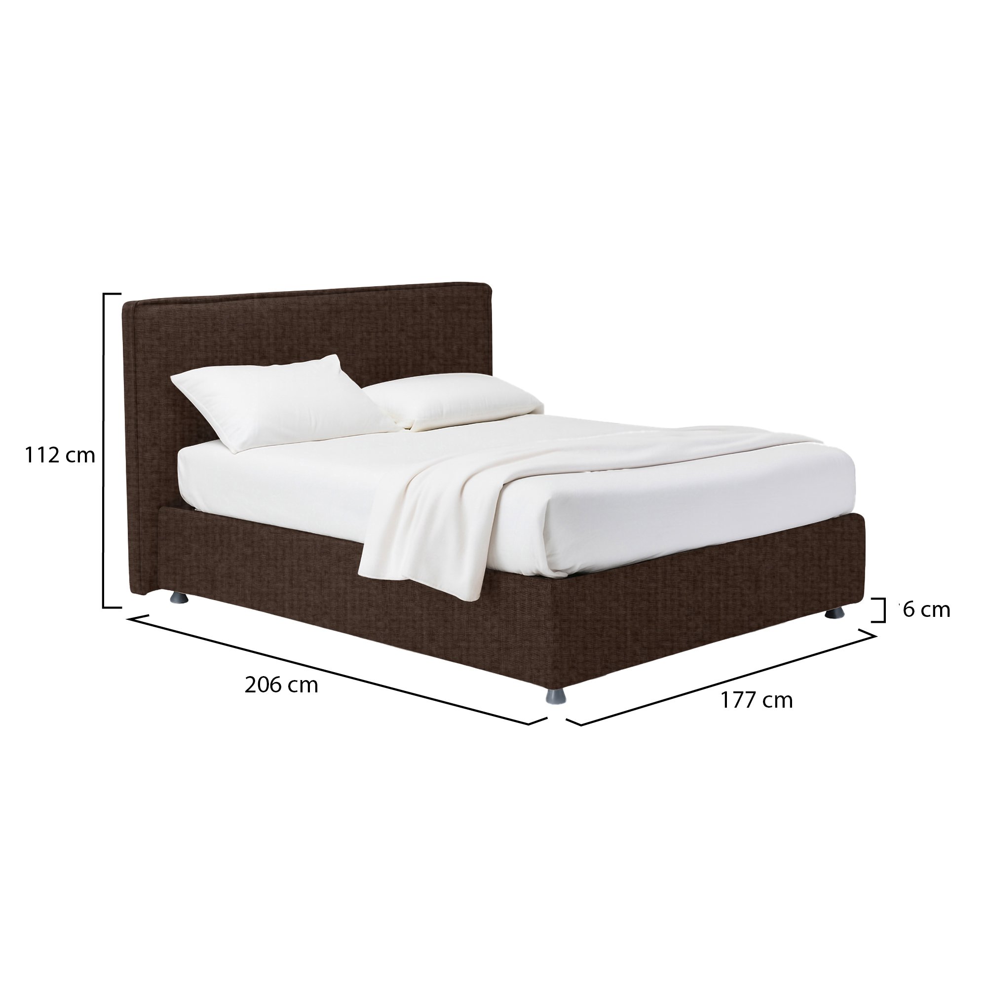 Letto matrimoniale sfoderabile con contenitore in tessuto marrone
