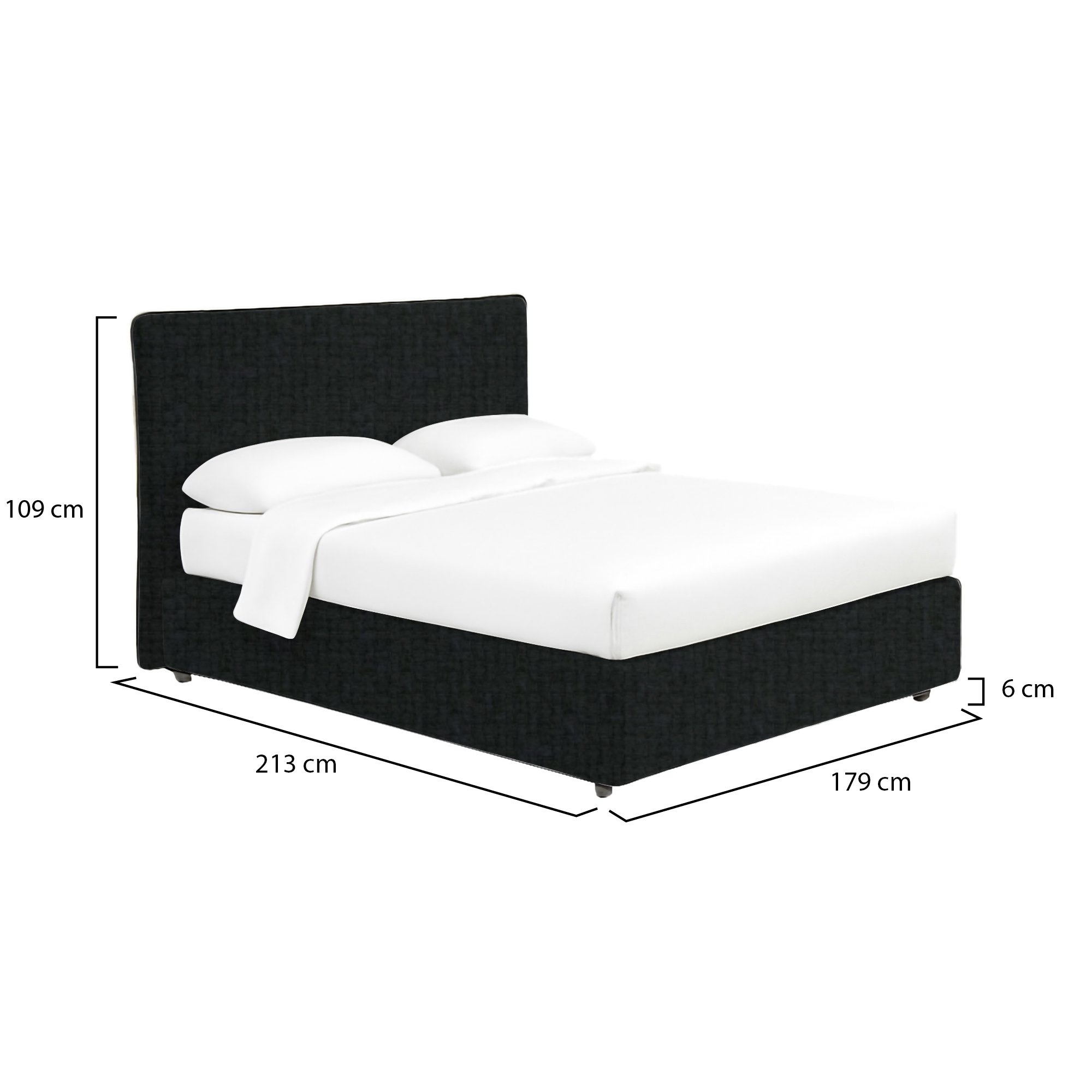 Letto matrimoniale grigio scuro con contenitore e struttura robusta