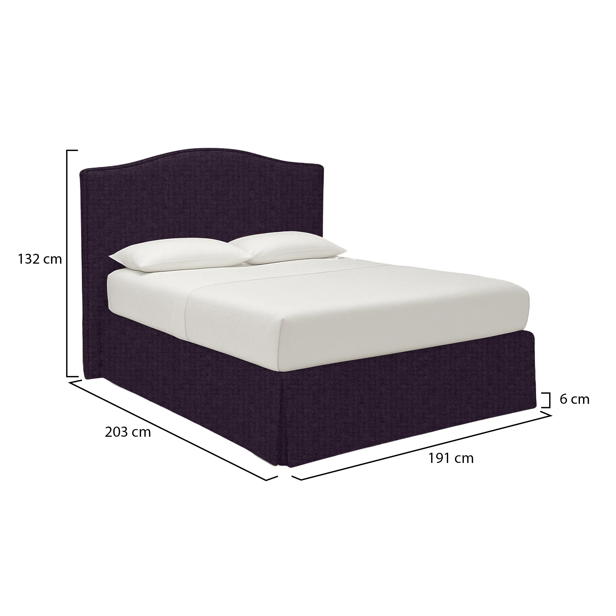 Letto matrimoniale in tessuto viola con contenitore