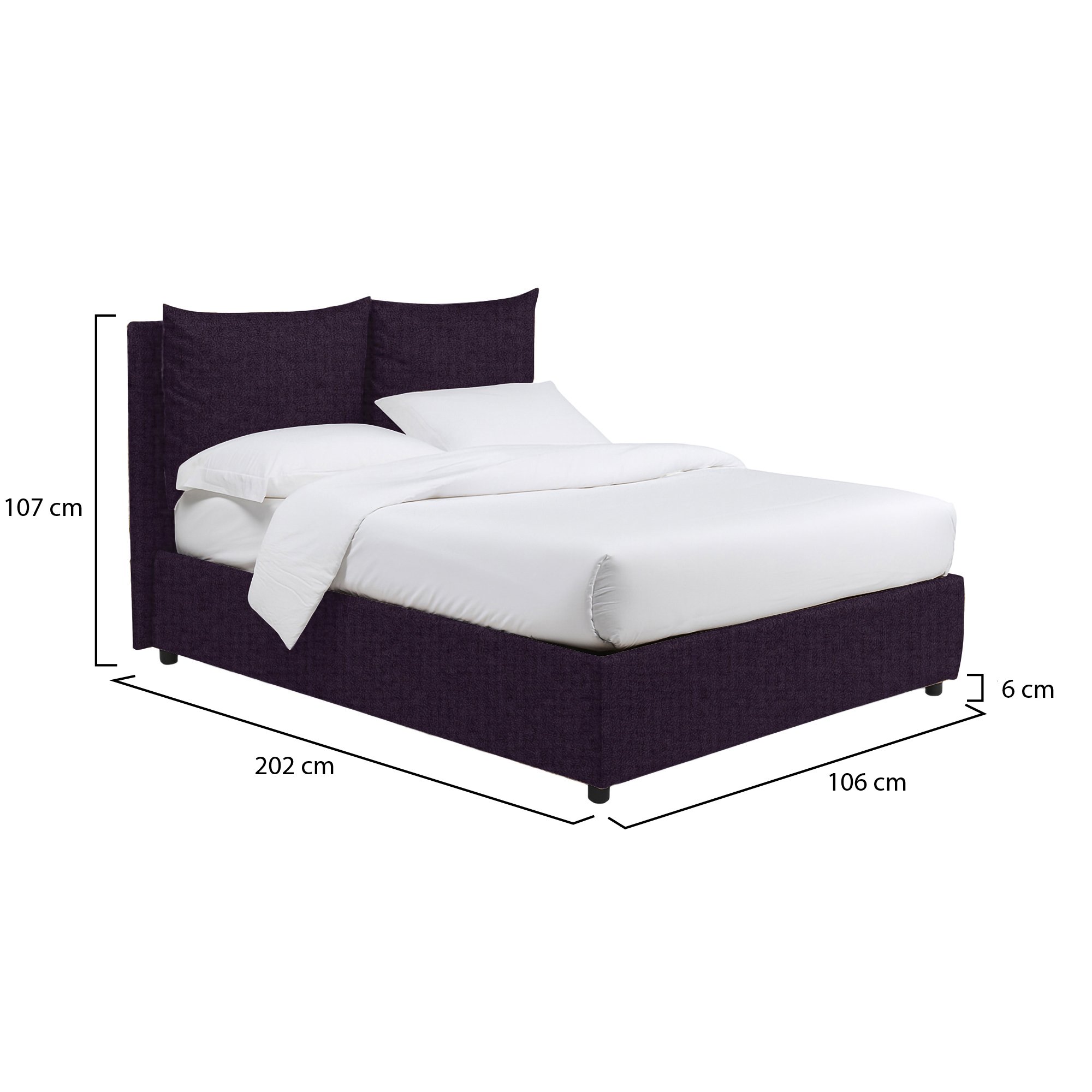 Letto Singolo Viola con Contenitore e Struttura in Metallo
