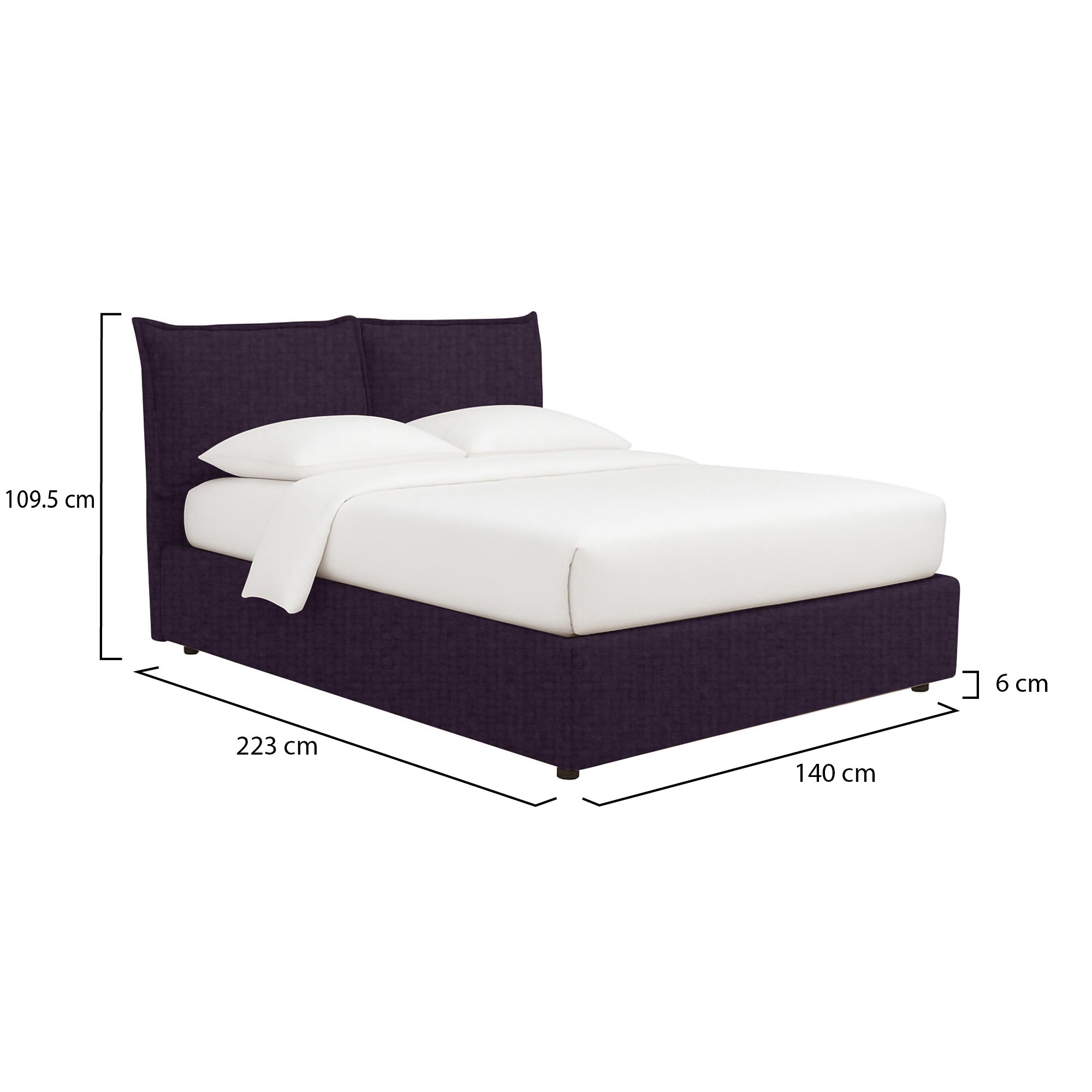 Letto piazza e mezza con contenitore e rivestimento viola