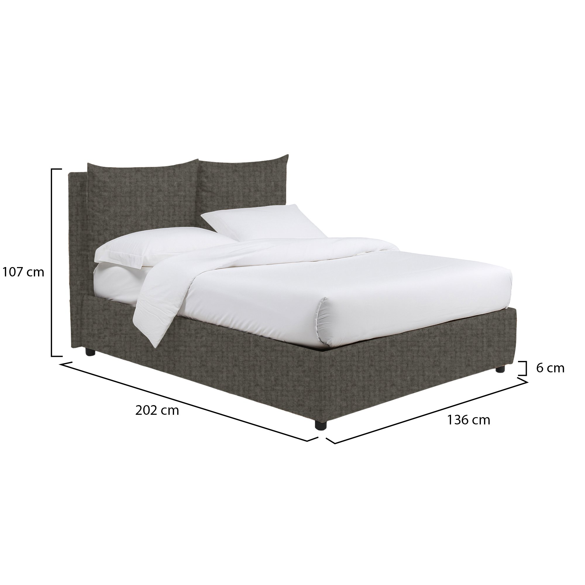 Letto piazza e mezza con contenitore grigio tortora Dmora