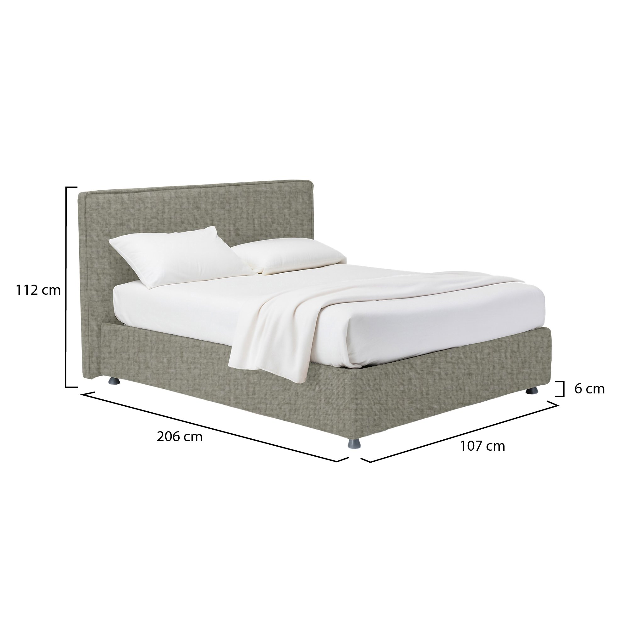 Letto singolo grigio Dmora con contenitore, dimensioni complete