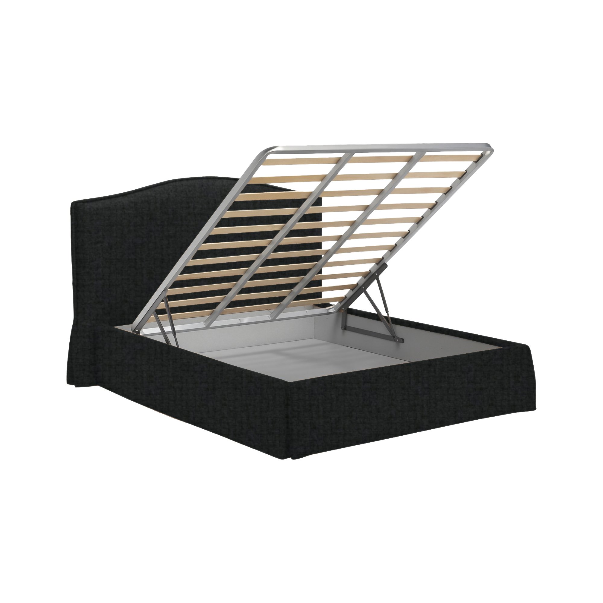 Letto matrimoniale con contenitore e rivestimento grigio