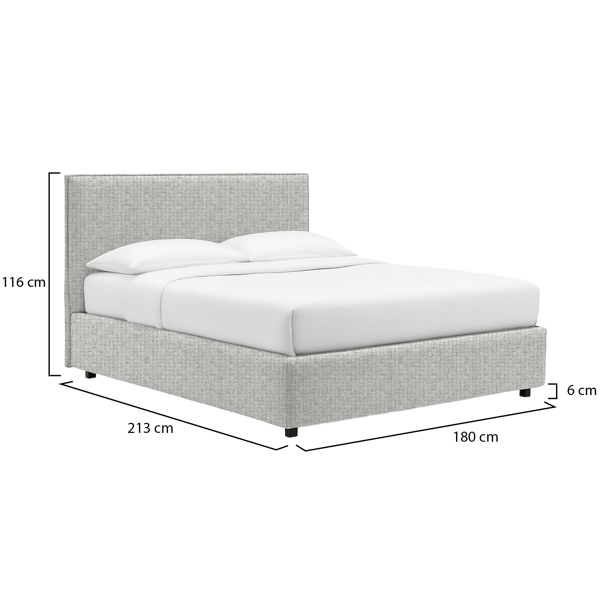 Letto matrimoniale in tessuto grigio con contenitore e design moderno