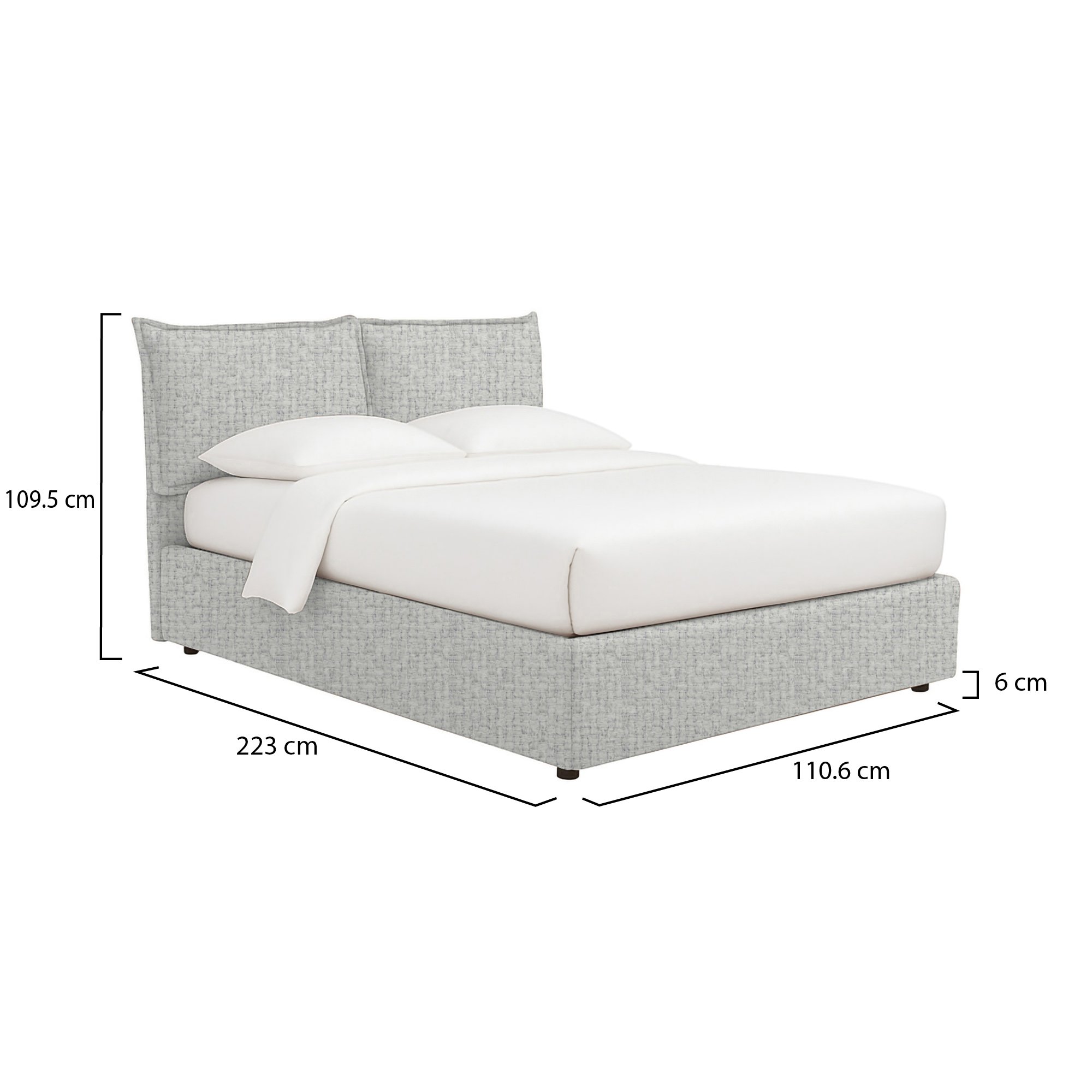 Letto singolo tessuto grigio chiaro misure