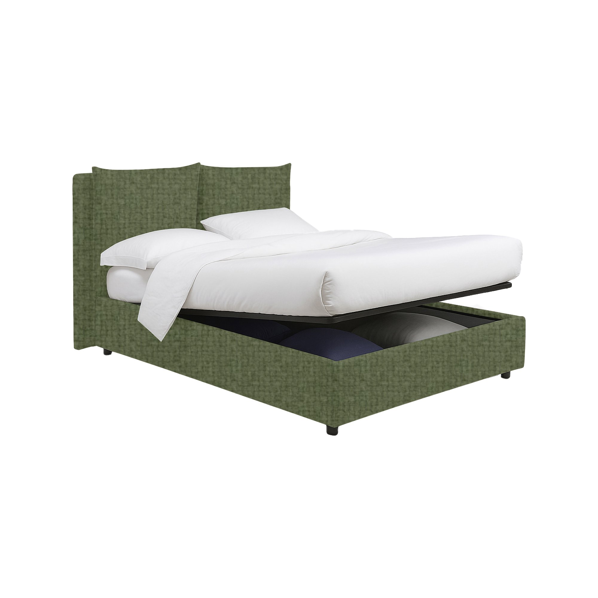 Letto matrimoniale contenitore tessuto verde