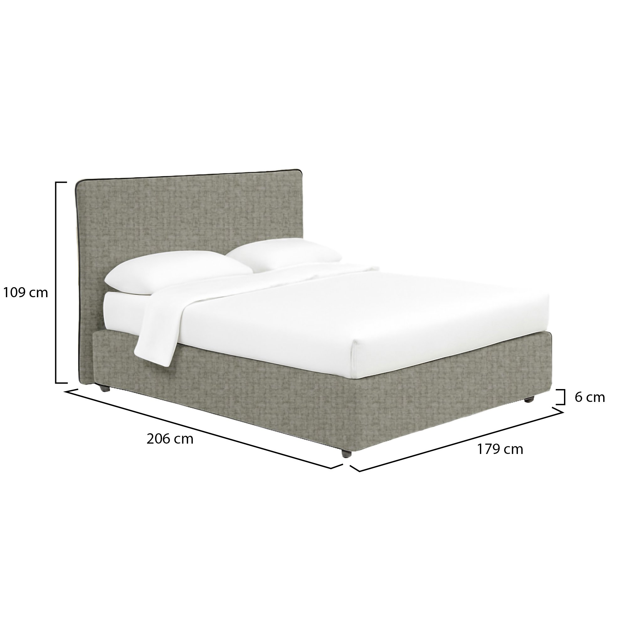 Letto matrimoniale grigio con contenitore e imbottitura