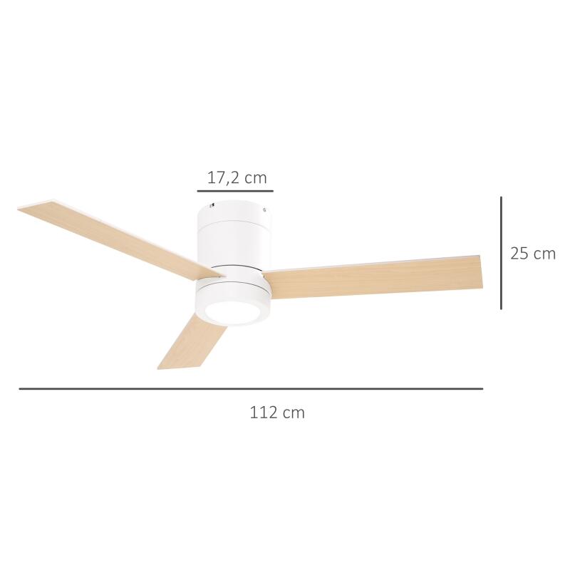 Ventilateur de plafond 2 en 1 avec lumière LED 3 vitesses silencieux - télécommande - diamètre 112 cm, naturel et blanc