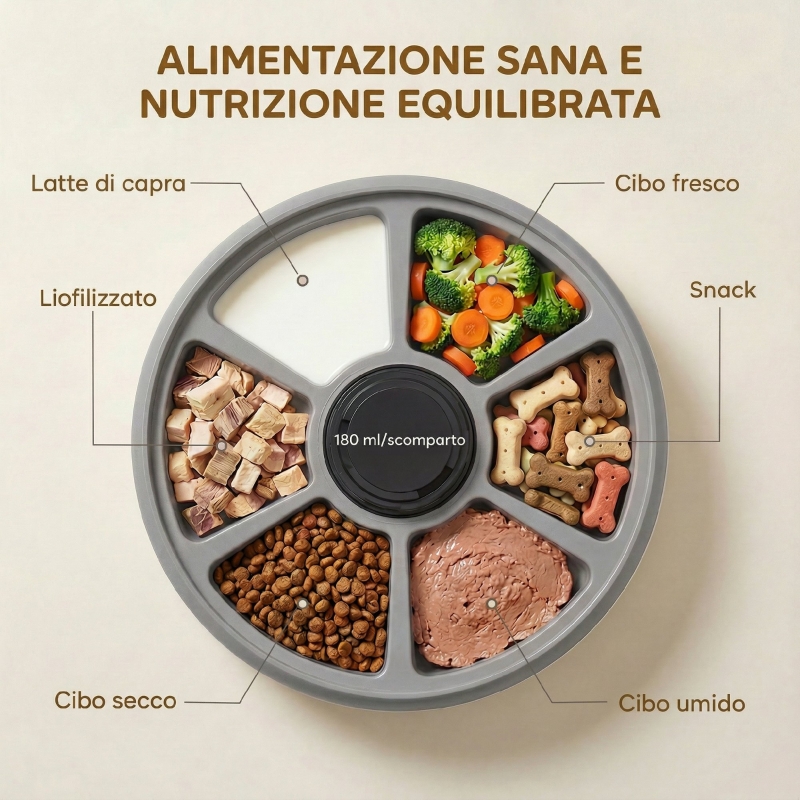 Distributore Automatico Cibo Gatti e Cani con Timer e Display LED, 1-6 Pasti al Giorno, per Cibo Secco e Umido