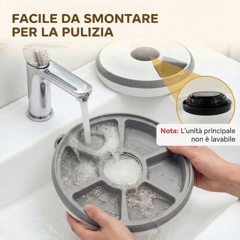 Distributore Automatico Cibo Gatti e Cani con Timer e Display LED, 1-6 Pasti al Giorno, per Cibo Secco e Umido