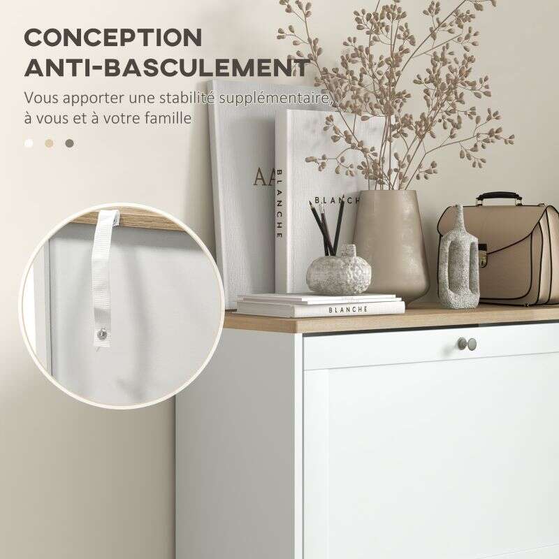 Modern Compact Three-Drawer Shoe Storage Cabinet - White
