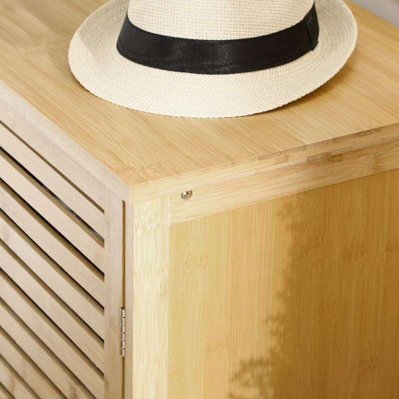 Rustic Shoe Cabinet, 3 Door Shoe Storage Cabinet with 8 Shelves, Natural Wood Finish