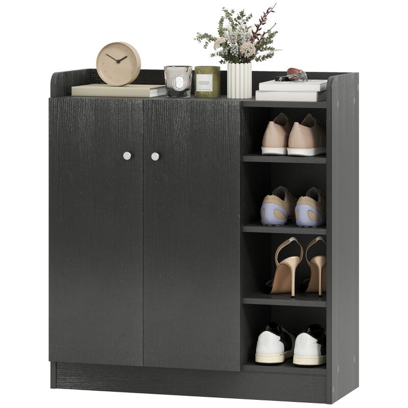 Shoe Storage Cabinet with Adjustable Shelves - Black