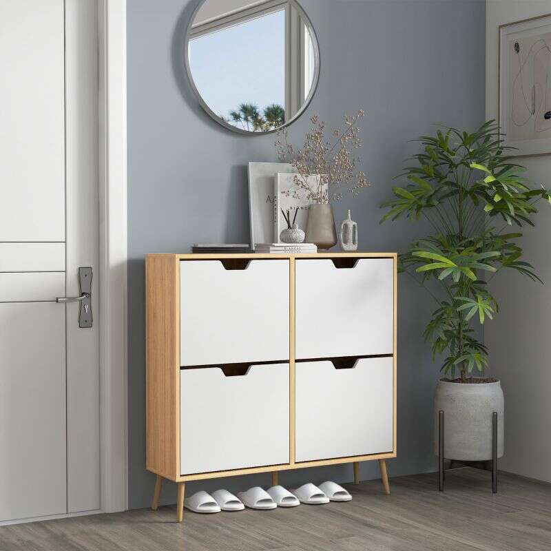 HOMCOM Shoe Storage Cabinet, 4 Flip Drawers, Shoe Organizer for 8-16 Pairs of Shoes, Natural