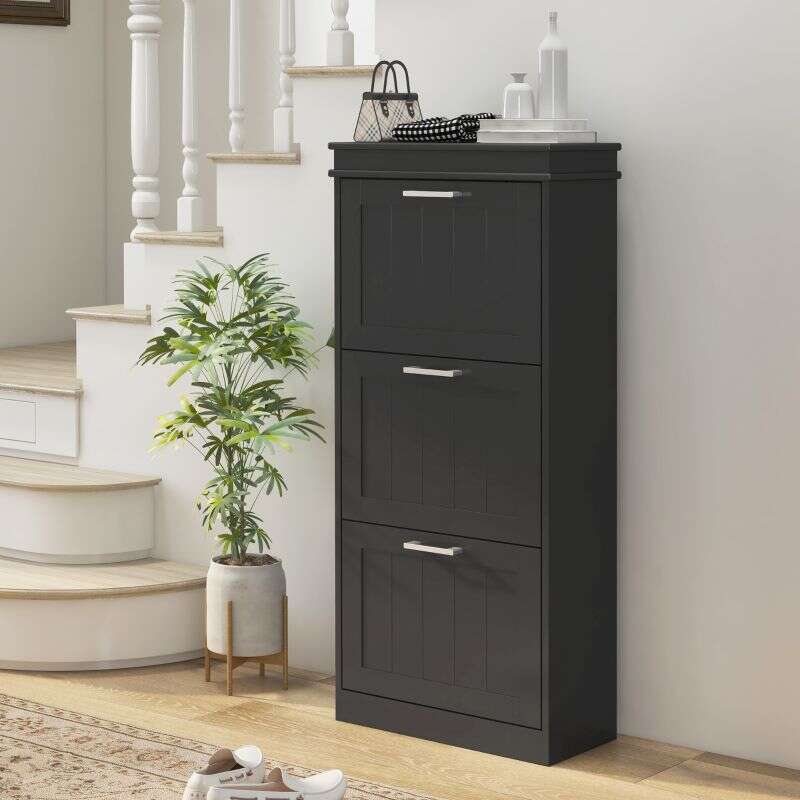 Three-Drawer Minimalistic Shoe Cabinet - Black