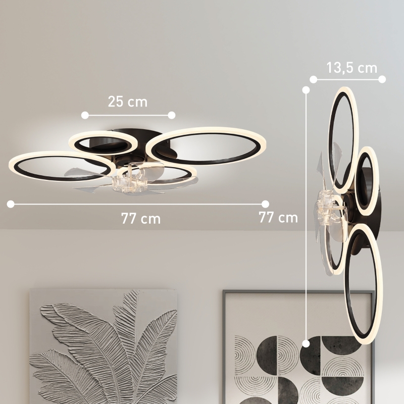 Ventilateur de plafond avec lumière et télécommande, plafonnier ventilateur 77 cm avec 6 vitesses, noir