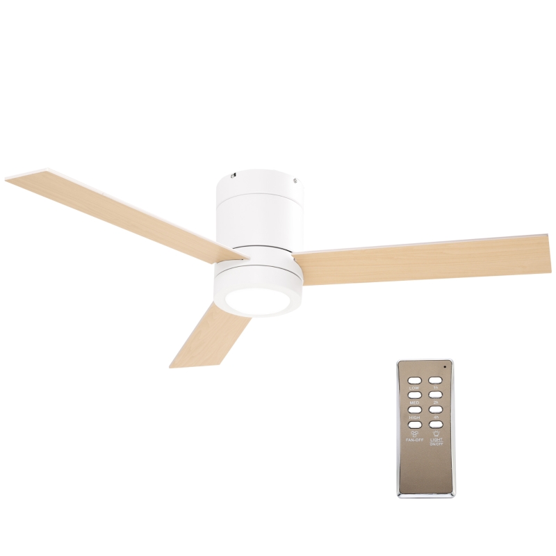 Ventilateur de plafond 2 en 1 avec lumière LED 3 vitesses silencieux - télécommande - diamètre 112 cm, naturel et blanc