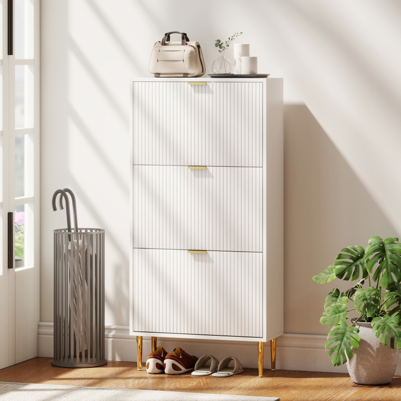 Elegant Three-Drawer Shoe Cabinet - White