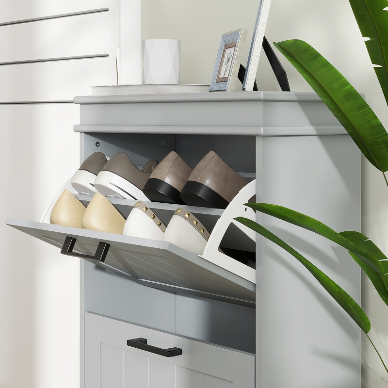 Two-Drawer Minimalistic 10-Shoe Cabinet - Grey