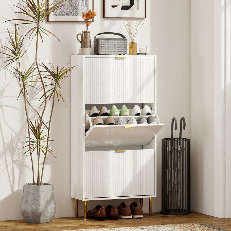 Elegant Three-Drawer Shoe Cabinet - White
