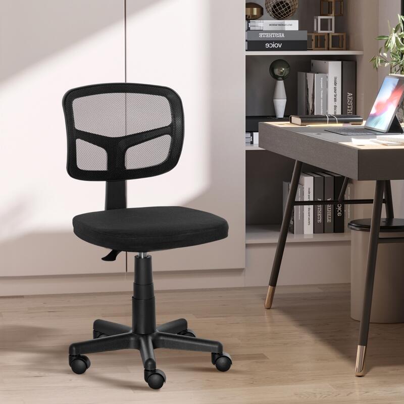 Chaise de bureau sans accoudoirs, fauteuil de bureau en maille, hauteur réglable, assise rembourré, pivotant 360°, noir