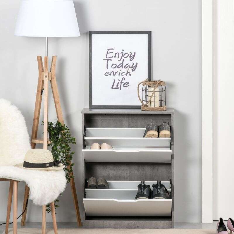 HOMCOM Two Drawer Shoe Cabinet Home Storage Organiser w/ Groove Handles Adjustable Shelves Modern Boxy Rack Hallway Bedroom Furniture