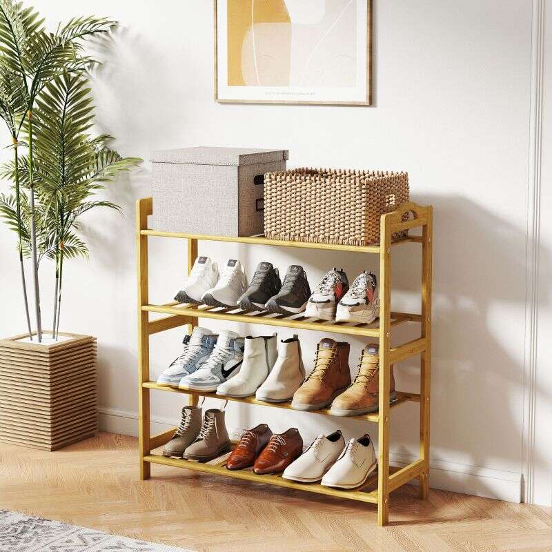 Freestanding Bamboo Shoe Rack, 4-Tier Shoe Shelf Stand for Hallway, Living Room, Bedroom, Natural Wood Finish