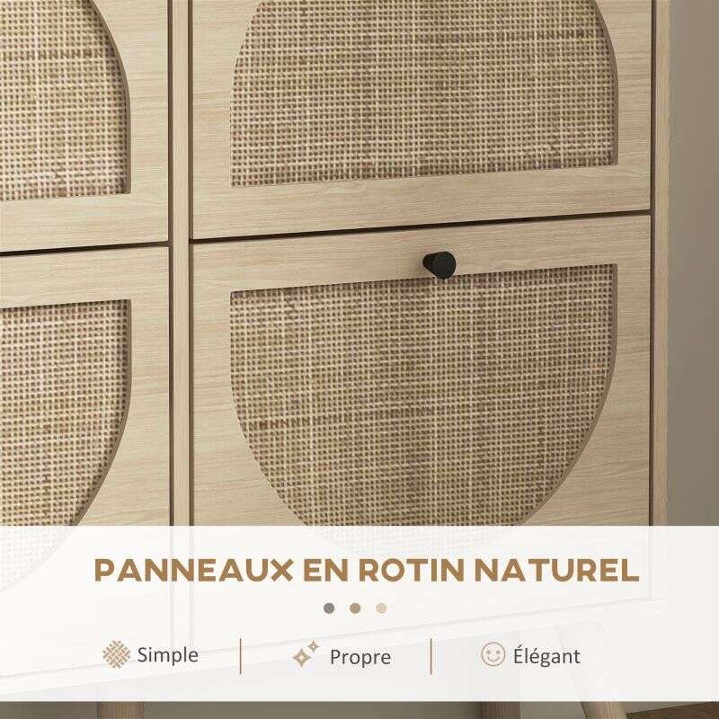 Meuble à chaussures 4 abattants 20 paires étagère réglable style bohème pieds en bois massif 105 x 24 x 97,5 cm naturel