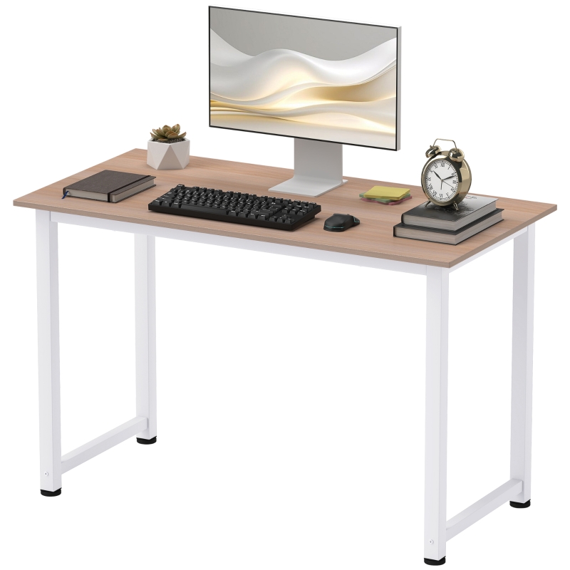 HOMCOM Computer Desk, Writing Table, 120 x 60 x 76cm Workstation for Home Office, Study with Metal Frame, Simple Assembly, White