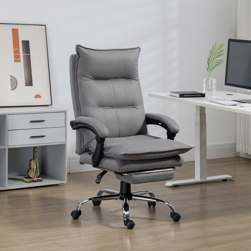Fauteuil de bureau massant et chauffant, chaise de bureau, hauteur réglable, dossier inclinable, 66x74x121,5cm gris